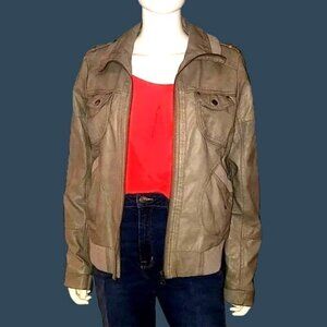 BERNARDO- WOMENS TAN BROWN FAUX LEATHER JACKET SIZE LARGE